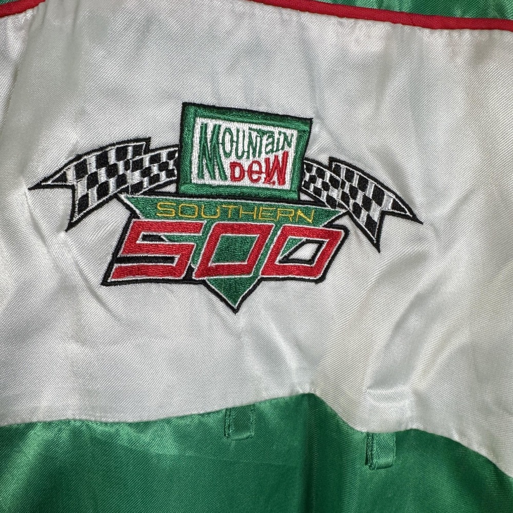 Vintage Mountain Dew Southern 500 Jacket Mens Large Green NASCAR Holloway 90s - Picture 4 of 14